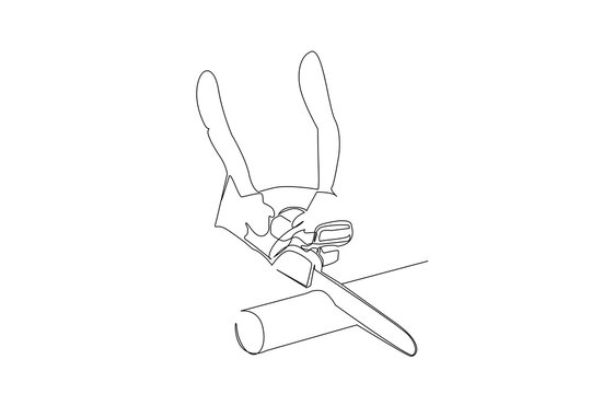 recommend clip art: man worker saw machine wood cutting one line art vector