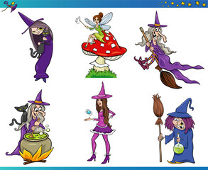 funny cartoon witches fantasy characters set