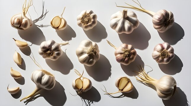 Collection of garlic cloves, isolated on white background

