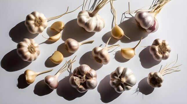 Collection of garlic cloves, isolated on white background
