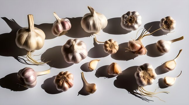 Collection of garlic cloves, isolated on white background
