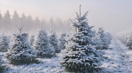 Naklejka premium beautiful landscape of snow-covered pine trees in winter