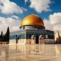 Fototapeta premium Golden Dome and Intricate Tile Work in Jerusalem