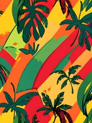 Tropical Leaves and Stripes Pattern