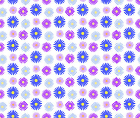 Purple Pink Small Daisies Pattern on White Seamless Repeat