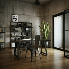 Fototapeta premium Office interior in loft, industrial style, 3d render