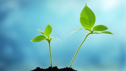 Growing plant on blurry blue nature background