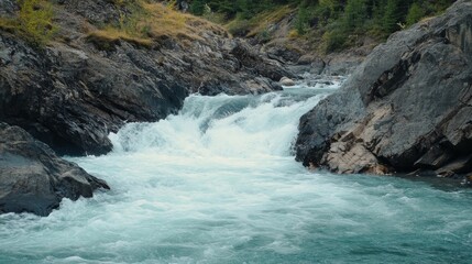 Serene River Flowing Through Rocky Landscape