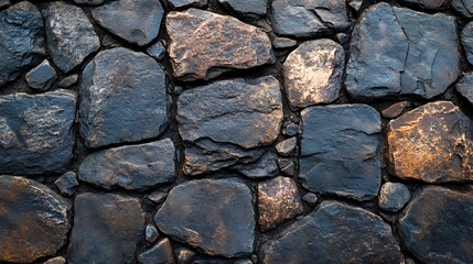 Fototapeta premium Close-up of dark gray and brown stone wall.