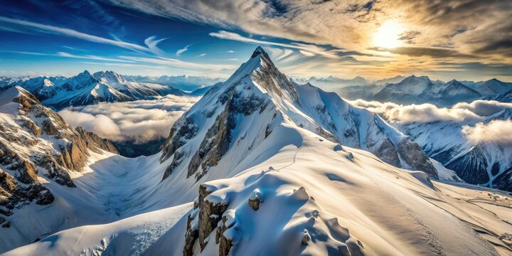 snowy mountain peak aerial view abstract geometric shapes frozen landscape