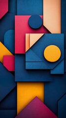 Vibrant bold colors and 3D shapes in geometric abstract composition background