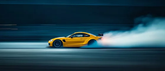 dynamic yellow sports car drifting