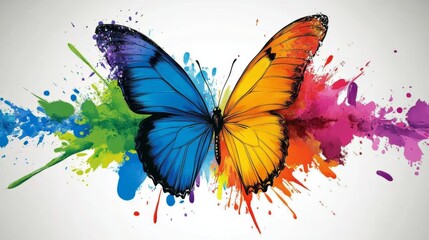 Naklejka premium Colorful butterfly with splashes of paint for creative projects