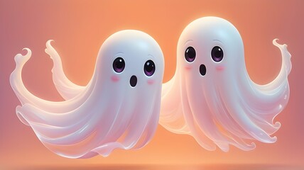 two floating ghosts with rosy cheeks and large expressive eyes