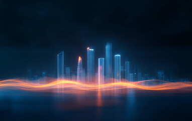 Fototapeta premium Modern urban skyline landscape with 3D effect 