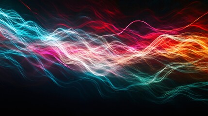 Fototapeta premium Abstract background with glowing lines in blue, red, and yellow colors.