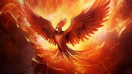 Fiery Phoenix Bird Soaring in Flames High-Quality Digital Illustration