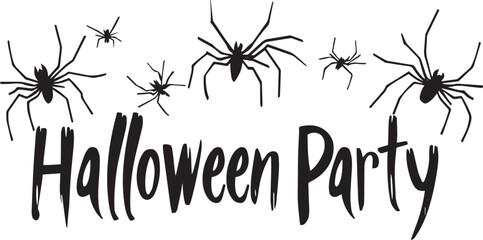 Halloween Party Banner Happy Halloween vector text banner on a transparent background. Featuring black bats, witch and cobwebs suitable for placing over Halloween cards, social media and poster design