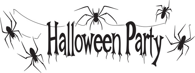 Halloween Party Banner Happy Halloween vector text banner on a transparent background. Featuring black bats, witch and cobwebs suitable for placing over Halloween cards, social media and poster design