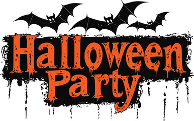 Halloween Party Banner Happy Halloween vector text banner on a transparent background. Featuring black bats, witch and cobwebs suitable for placing over Halloween cards, social media and poster design