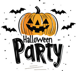 Halloween Party Banner Happy Halloween vector text banner on a transparent background. Featuring black bats, witch and cobwebs suitable for placing over Halloween cards, social media and poster design