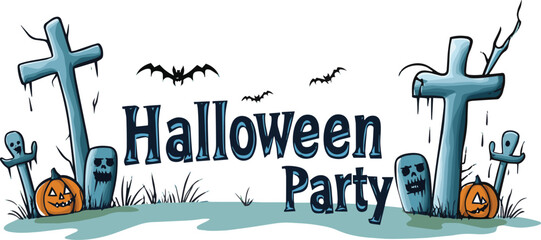 Halloween Party Banner Happy Halloween vector text banner on a transparent background. Featuring black bats, witch and cobwebs suitable for placing over Halloween cards, social media and poster design