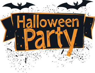 Halloween Party Banner Happy Halloween vector text banner on a transparent background. Featuring black bats, witch and cobwebs suitable for placing over Halloween cards, social media and poster design