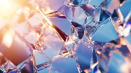 Abstract background with iridescent glass shards reflecting light in a rainbow of colors.