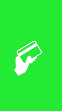 Hand holding a credit card icon animation on a green screen background. Vertical video