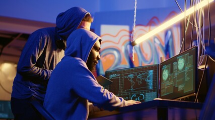 Hackers failing to infiltrate another country government security systems in international espionage effort. Secret agents attacking servers in digital warfare, getting rejected by firewall