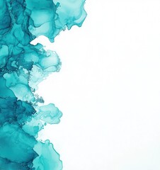 Turquoise alcohol ink with white space on left ultra-detailed and high-resolution background.