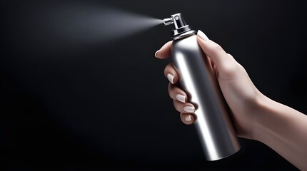 Naklejka premium Hand using a spray, isolated on black background 