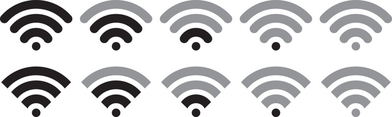 WI-fi symbols. Round and flat wi fi signal levels, low to high signal.