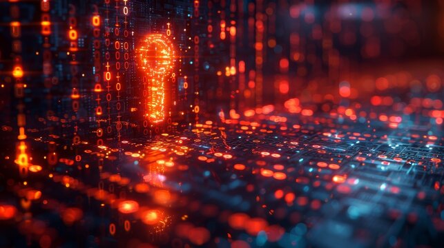 keyhole with binary code flowing through it, creating a stream of numbers