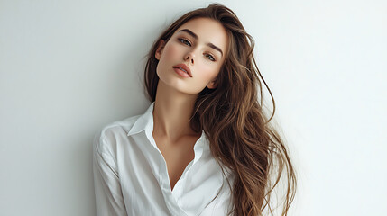 Fototapeta premium Woman Fashion Model Effortless Elegance in White