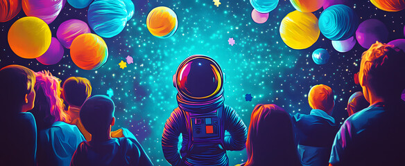 Space-themed birthday party, AI generated