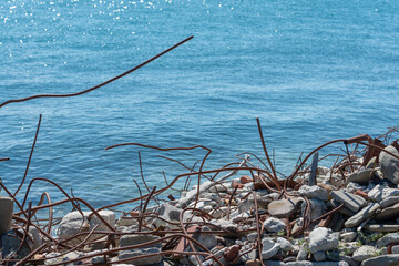 construction waste or landfill at Tommy Thompson Park in Toronto, Canada (on Lake Ontario)