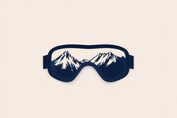 A sleek logo design featuring ski goggles with a reflection of majestic snow-covered mountains, evoking winter sports excitement. Generative AI