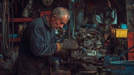 Mechanic checking the oil level in a car engine