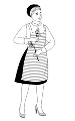 florist African American female character women in apron with  rose flower