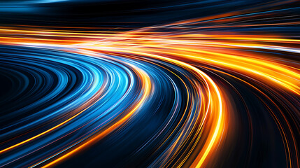Abstract High-Speed Light Trails in Blue and Orange