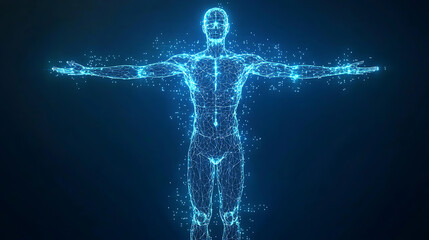 Digital Wireframe Mesh of Human Body in Virtual Space