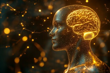 Neural connectivity Neural cognition Futuristic human profile with illuminated brain patterns symbolizing the digital enhancement of cognitive abilities and neural connections