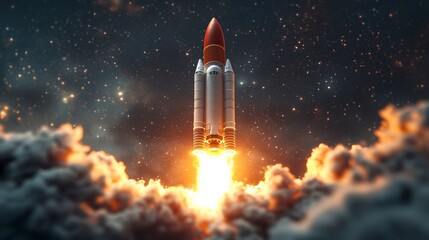 Dynamic Rocket Launch Against a Cloudy Sky