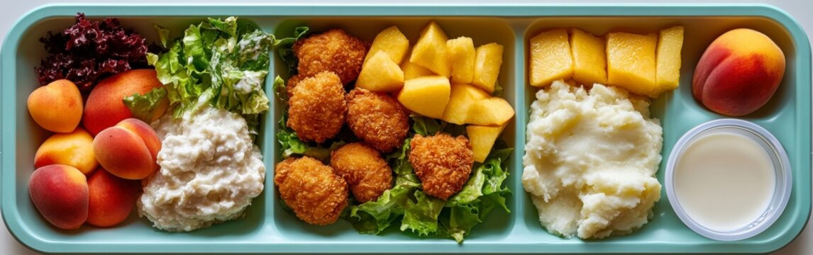 Colorful School Lunch Tray with Nutritious Food