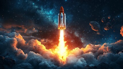 Dynamic Rocket Launch Against a Cloudy Sky