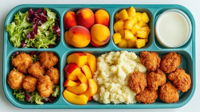 Colorful School Lunch Tray with Nutritious Food
