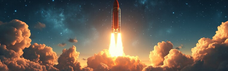 Dynamic Rocket Launch Against a Cloudy Sky