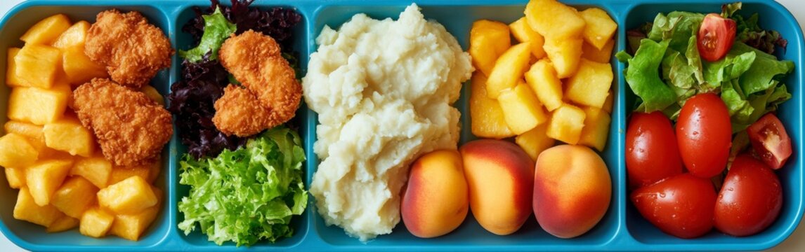Colorful School Lunch Tray with Nutritious Food