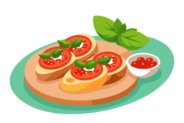 Delicious Italian Bruschetta Platter Vector Design- Fresh Tomatoes, Basil, and Olive Oil